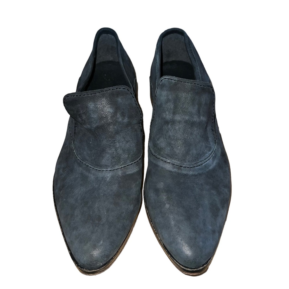 Free People Brady Navy Blue Nubuck Leather Pointed Flat Loafer